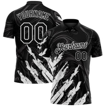Laden Sie das Bild in den Galerie-Viewer, Uksn Individuelles Schwarz-Weiß Pinselstrich-Spritzer flüssiger Wirbel Funktions-Poloshirt
