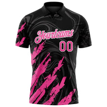 Laden Sie das Bild in den Galerie-Viewer, Uksn Individuelles Schwarz Pink-Weiß Pinselstrich-Spritzer flüssiger Wirbel Funktions-Poloshirt
