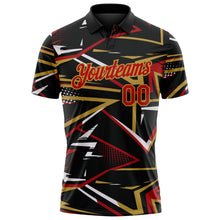 Laden Sie das Bild in den Galerie-Viewer, Uksn Individuelles Schwarz Rot-Altgold Dynamische geometrische Splitter Funktions-Poloshirt
