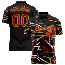 Laden Sie das Bild in den Galerie-Viewer, Uksn Individuelles Schwarz Rot-Altgold Dynamische geometrische Splitter Funktions-Poloshirt
