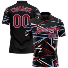Laden Sie das Bild in den Galerie-Viewer, Uksn Individuelles Schwarz Rot-Hellblau Dynamische geometrische Splitter Funktions-Poloshirt
