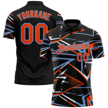 Laden Sie das Bild in den Galerie-Viewer, Uksn Individuelles Schwarz Orange-Puderblau Dynamische geometrische Splitter Funktions-Poloshirt
