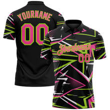 Laden Sie das Bild in den Galerie-Viewer, Uksn Individuelles Schwarz Pink-Neongrün Dynamische geometrische Splitter Funktions-Poloshirt
