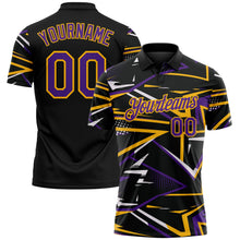 Laden Sie das Bild in den Galerie-Viewer, Uksn Individuelles Schwarz Violett-Gold Dynamische geometrische Splitter Funktions-Poloshirt
