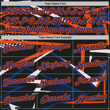 Laden Sie das Bild in den Galerie-Viewer, Uksn Individuelles Schwarz Royalblau-Orange Dynamische geometrische Splitter Funktions-Poloshirt
