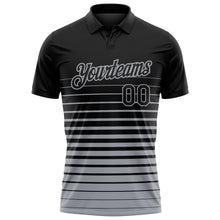 Laden Sie das Bild in den Galerie-Viewer, Uksn Individuelles Schwarz-Grau Horizontaler Verlaufsstreifen Funktions-Poloshirt
