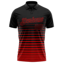 Laden Sie das Bild in den Galerie-Viewer, Uksn Individuelles Schwarz-Rot Horizontaler Verlaufsstreifen Funktions-Poloshirt
