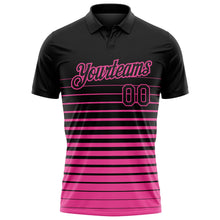 Laden Sie das Bild in den Galerie-Viewer, Uksn Individuelles Schwarz-Pink Horizontaler Verlaufsstreifen Funktions-Poloshirt
