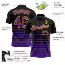Laden Sie das Bild in den Galerie-Viewer, Uksn Individuelles Schwarz Violett-Gold Horizontaler Verlaufsstreifen Funktions-Poloshirt
