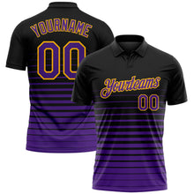 Laden Sie das Bild in den Galerie-Viewer, Uksn Individuelles Schwarz Violett-Gold Horizontaler Verlaufsstreifen Funktions-Poloshirt
