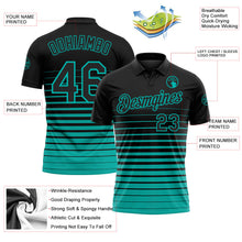 Laden Sie das Bild in den Galerie-Viewer, Uksn Individuelles Schwarz-Aqua Horizontaler Verlaufsstreifen Funktions-Poloshirt
