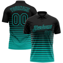 Laden Sie das Bild in den Galerie-Viewer, Uksn Individuelles Schwarz-Aqua Horizontaler Verlaufsstreifen Funktions-Poloshirt
