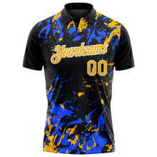 Laden Sie das Bild in den Galerie-Viewer, Uksn Individuelles Schwarz Gold Royalblau-Weiß Dynamische Spritzer-Pinselstrich Funktions-Poloshirt
