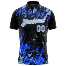 Laden Sie das Bild in den Galerie-Viewer, Uksn Individuelles Schwarz Hellblau Royalblau-Weiß Dynamische Spritzer-Pinselstrich Funktions-Poloshirt
