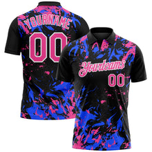 Laden Sie das Bild in den Galerie-Viewer, Uksn Individuelles Schwarz Pink Royalblau-Weiß Dynamische Spritzer-Pinselstrich Funktions-Poloshirt
