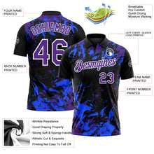 Laden Sie das Bild in den Galerie-Viewer, Uksn Individuelles Schwarz Violett Royalblau-Weiß Dynamische Spritzer-Pinselstrich Funktions-Poloshirt
