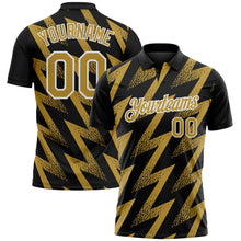 Laden Sie das Bild in den Galerie-Viewer, Uksn Individuelles Schwarz Altgold-Weiß Geometrische Zickzackform Blitz Funktions-Poloshirt
