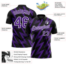 Laden Sie das Bild in den Galerie-Viewer, Uksn Individuelles Schwarz Violett-Weiß Geometrische Zickzackform Blitz Funktions-Poloshirt

