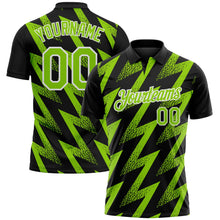 Laden Sie das Bild in den Galerie-Viewer, Uksn Individuelles Schwarz Neongrün-Weiß Geometrische Zickzackform Blitz Funktions-Poloshirt
