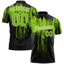 Laden Sie das Bild in den Galerie-Viewer, Uksn Individuelles Schwarz Neongrün-Weiß Tropfende Spritzerfarbe Funktions-Poloshirt
