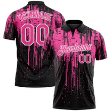 Laden Sie das Bild in den Galerie-Viewer, Uksn Individuelles Schwarz Pink-Weiß Tropfende Spritzerfarbe Funktions-Poloshirt
