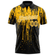 Laden Sie das Bild in den Galerie-Viewer, Uksn Individuelles Schwarz Gold-Weiß Tropfende Spritzerfarbe Funktions-Poloshirt

