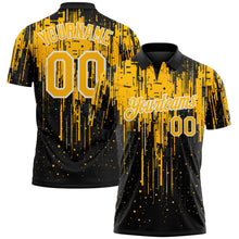 Laden Sie das Bild in den Galerie-Viewer, Uksn Individuelles Schwarz Gold-Weiß Tropfende Spritzerfarbe Funktions-Poloshirt
