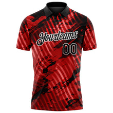 Laden Sie das Bild in den Galerie-Viewer, Uksn Individuelles Schwarz Rot-Weiß Abstrakte Grunge-Spritzer diagonale Streifen Funktions-Poloshirt
