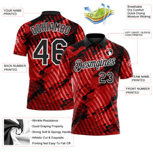 Laden Sie das Bild in den Galerie-Viewer, Uksn Individuelles Schwarz Rot-Weiß Abstrakte Grunge-Spritzer diagonale Streifen Funktions-Poloshirt
