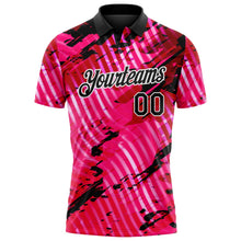 Laden Sie das Bild in den Galerie-Viewer, Uksn Individuelles Schwarz Pink-Weiß Abstrakte Grunge-Spritzer diagonale Streifen Funktions-Poloshirt
