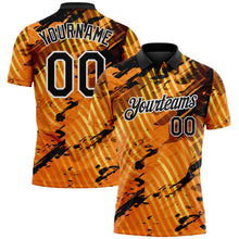 Laden Sie das Bild in den Galerie-Viewer, Uksn Individuelles Schwarz Gold-Weiß Abstrakte Grunge-Spritzer diagonale Streifen Funktions-Poloshirt
