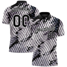 Laden Sie das Bild in den Galerie-Viewer, Uksn Individuelles Schwarz Grau-Weiß Abstrakte Grunge-Spritzer diagonale Streifen Funktions-Poloshirt
