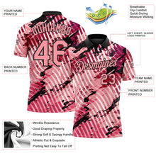 Laden Sie das Bild in den Galerie-Viewer, Uksn Individuelles Schwarz-Hellrosa Abstrakte Grunge-Spritzer diagonale Streifen Funktions-Poloshirt
