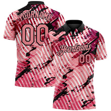 Laden Sie das Bild in den Galerie-Viewer, Uksn Individuelles Schwarz-Hellrosa Abstrakte Grunge-Spritzer diagonale Streifen Funktions-Poloshirt

