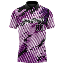 Laden Sie das Bild in den Galerie-Viewer, Uksn Individuelles Schwarz Hellviolett-Weiß Abstrakte Grunge-Spritzer diagonale Streifen Funktions-Poloshirt
