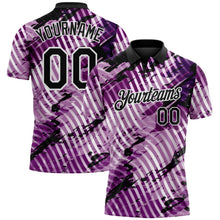 Laden Sie das Bild in den Galerie-Viewer, Uksn Individuelles Schwarz Hellviolett-Weiß Abstrakte Grunge-Spritzer diagonale Streifen Funktions-Poloshirt
