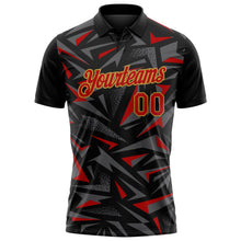 Laden Sie das Bild in den Galerie-Viewer, Uksn Individuelles Schwarz Rot Stahlgrau-Altgold Cyber Mecha E-Sport geometrische Splitter Spike Funktions-Poloshirt
