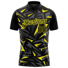 Laden Sie das Bild in den Galerie-Viewer, Uksn Individuelles Schwarz Stahlgrau-Hellgelb Cyber Mecha E-Sport geometrische Splitter Spike Funktions-Poloshirt
