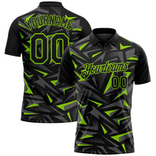 Laden Sie das Bild in den Galerie-Viewer, Uksn Individuelles Schwarz Stahlgrau-Neongrün Cyber Mecha E-Sport geometrische Splitter Spike Funktions-Poloshirt
