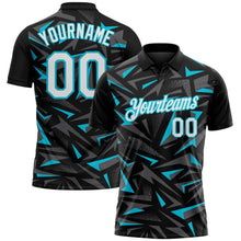 Laden Sie das Bild in den Galerie-Viewer, Uksn Individuelles Schwarz Weiß Stahlgrau-Lakes Blau Cyber Mecha E-Sport geometrische Splitter Spike Funktions-Poloshirt
