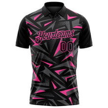 Laden Sie das Bild in den Galerie-Viewer, Uksn Individuelles Schwarz Stahlgrau-Pink Cyber Mecha E-Sport geometrische Splitter Spike Funktions-Poloshirt
