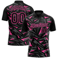 Laden Sie das Bild in den Galerie-Viewer, Uksn Individuelles Schwarz Stahlgrau-Pink Cyber Mecha E-Sport geometrische Splitter Spike Funktions-Poloshirt
