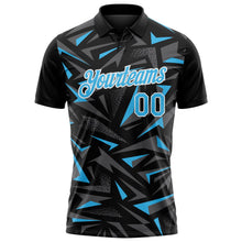Laden Sie das Bild in den Galerie-Viewer, Uksn Individuelles Schwarz Himmelblau Stahlgrau-Weiß Cyber Mecha E-Sport geometrische Splitter Spike Funktions-Poloshirt
