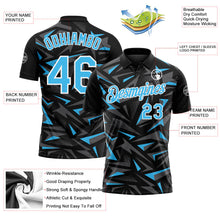 Laden Sie das Bild in den Galerie-Viewer, Uksn Individuelles Schwarz Himmelblau Stahlgrau-Weiß Cyber Mecha E-Sport geometrische Splitter Spike Funktions-Poloshirt
