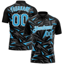 Laden Sie das Bild in den Galerie-Viewer, Uksn Individuelles Schwarz Himmelblau Stahlgrau-Weiß Cyber Mecha E-Sport geometrische Splitter Spike Funktions-Poloshirt
