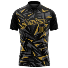 Laden Sie das Bild in den Galerie-Viewer, Uksn Individuelles Schwarz Stahlgrau-Altgold Cyber Mecha E-Sport geometrische Splitter Spike Funktions-Poloshirt
