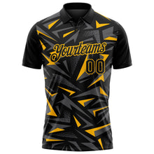 Laden Sie das Bild in den Galerie-Viewer, Uksn Individuelles Schwarz Stahlgrau-Gold Cyber Mecha E-Sport geometrische Splitter Spike Funktions-Poloshirt
