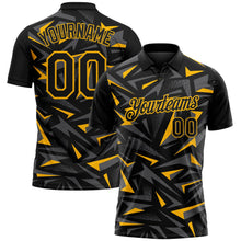 Laden Sie das Bild in den Galerie-Viewer, Uksn Individuelles Schwarz Stahlgrau-Gold Cyber Mecha E-Sport geometrische Splitter Spike Funktions-Poloshirt

