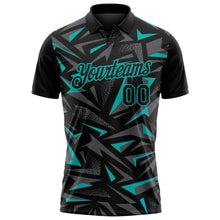 Laden Sie das Bild in den Galerie-Viewer, Uksn Individuelles Schwarz Stahlgrau-Aqua Cyber Mecha E-Sport geometrische Splitter Spike Funktions-Poloshirt
