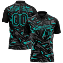 Laden Sie das Bild in den Galerie-Viewer, Uksn Individuelles Schwarz Stahlgrau-Aqua Cyber Mecha E-Sport geometrische Splitter Spike Funktions-Poloshirt
